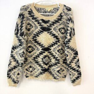 Staring at Stars Black & Cream Fuzzy Long Sleeve Crew Neck Knit Sweater